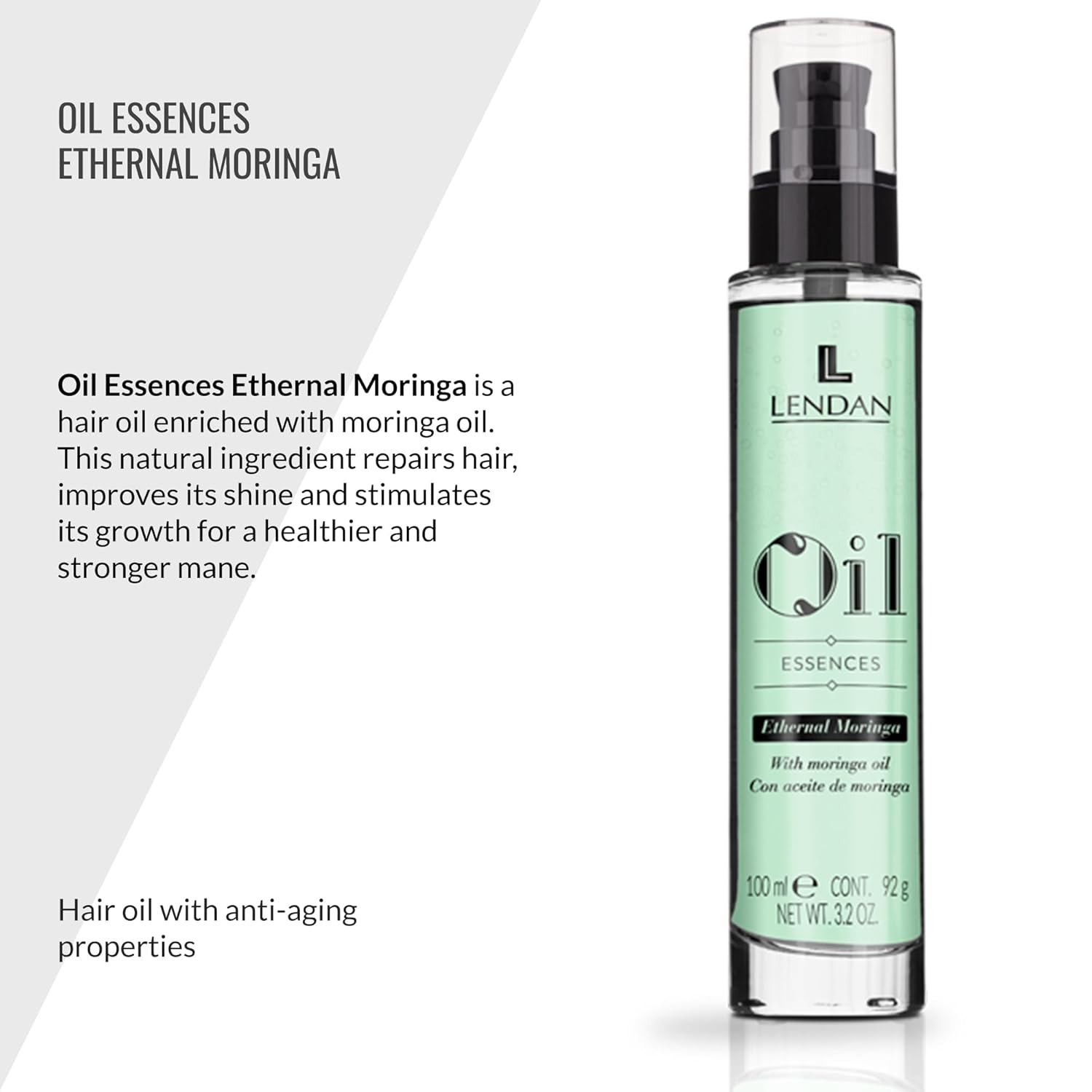 LENDAN - Hair Oil with Moringa Oil - Oil Essences Ethernal Moringa - 100 ml - Hair Serum - Hair Rejuvenator - Hydrates, Nourishes, and Strengthens Hair