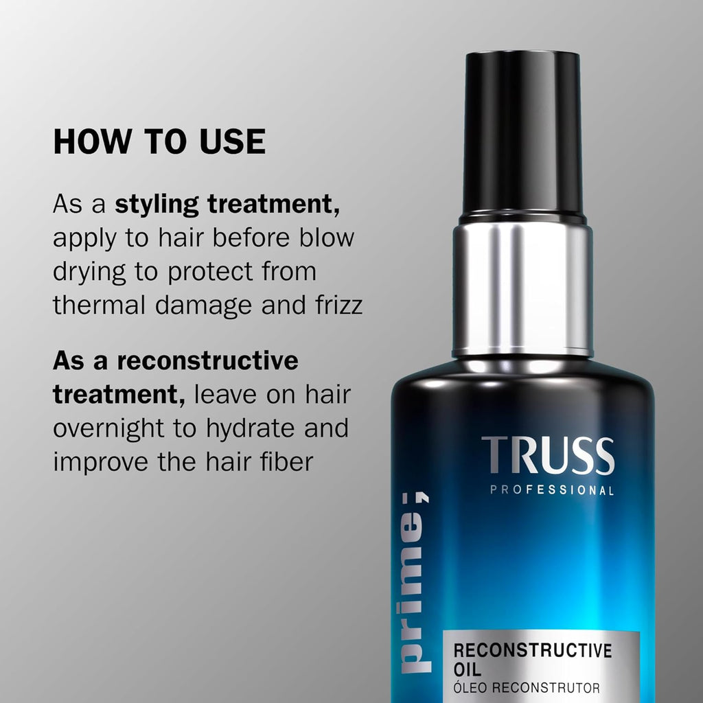 TRUSS Deluxe Prime Reconstructive Hair Oil for Damaged Hair - Split End Repair Treatment with Heat Protection & Frizz Control - Seals Cuticle for Strength & Softness (2 Fl oz)