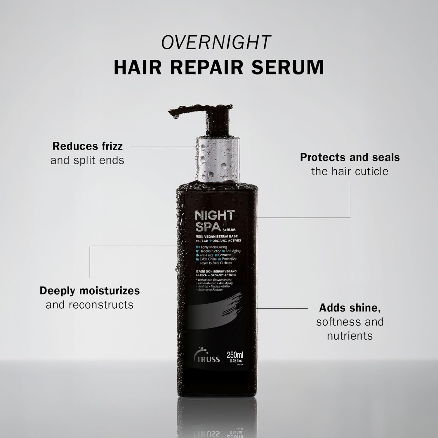 TRUSS Night Spa Overnight Hair Serum - Dry Hair Treatment for Intense Hydration & Reconstruction - Anti-Frizz Overnight Mask Helps Seal Cuticles & Enhance Shine - Vegan Wax Base (8.45 oz)