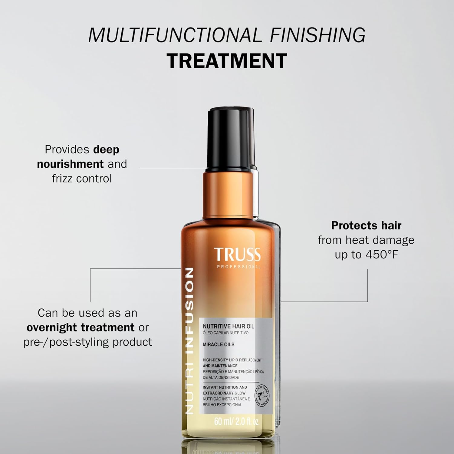 TRUSS Nutri Infusion Hair Oil for Damaged Hair - Hydrating, Anti-Frizz Finishing Oil - Provides Deep Nourishment, Heat Protection and Shine (2 fl oz)