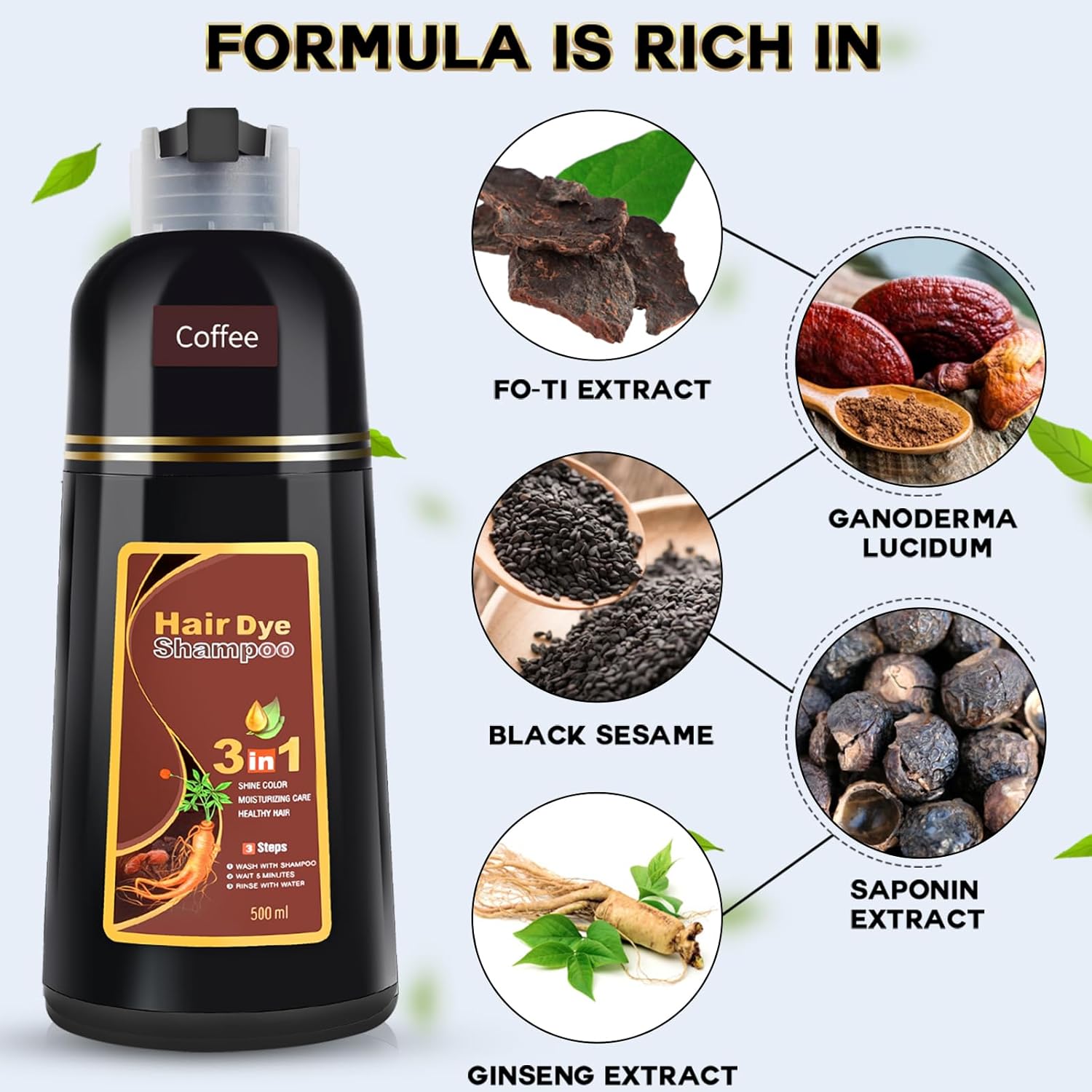 Meidu Instant 3in1 Hair Dye Color Shampoo  500mL COFFE