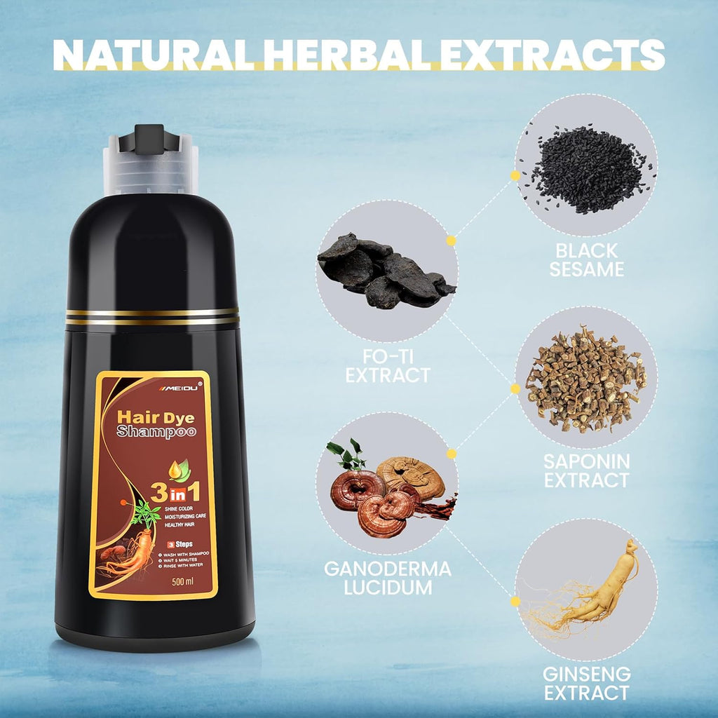 Meidu Instant 3in1 Hair Dye Color Shampoo  500mL each Chestnut Brown