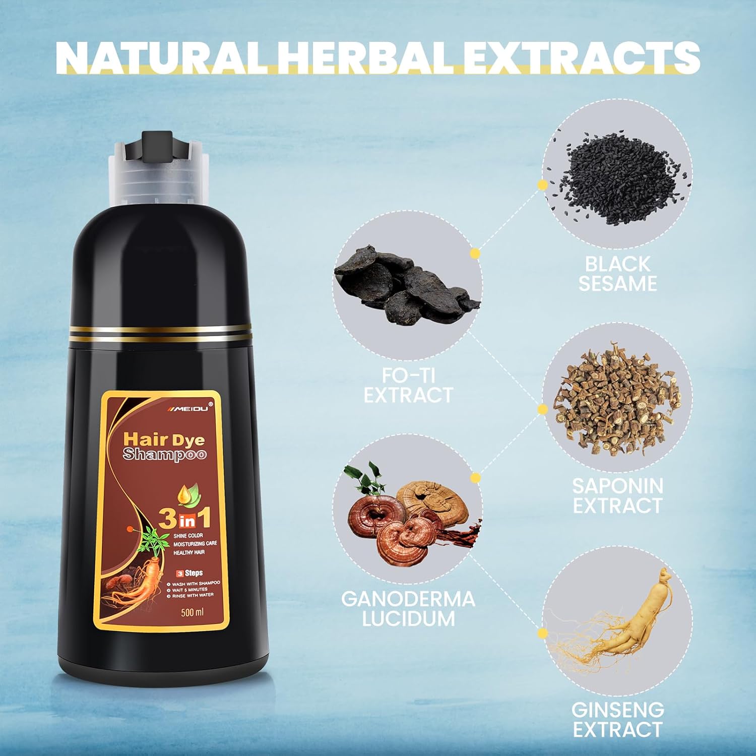 MEIDU Dark Brown Hair Color Shampoo for Gray Coverage, Instant 3-in-1 Hair Dye for Women (16.9 Fl oz)