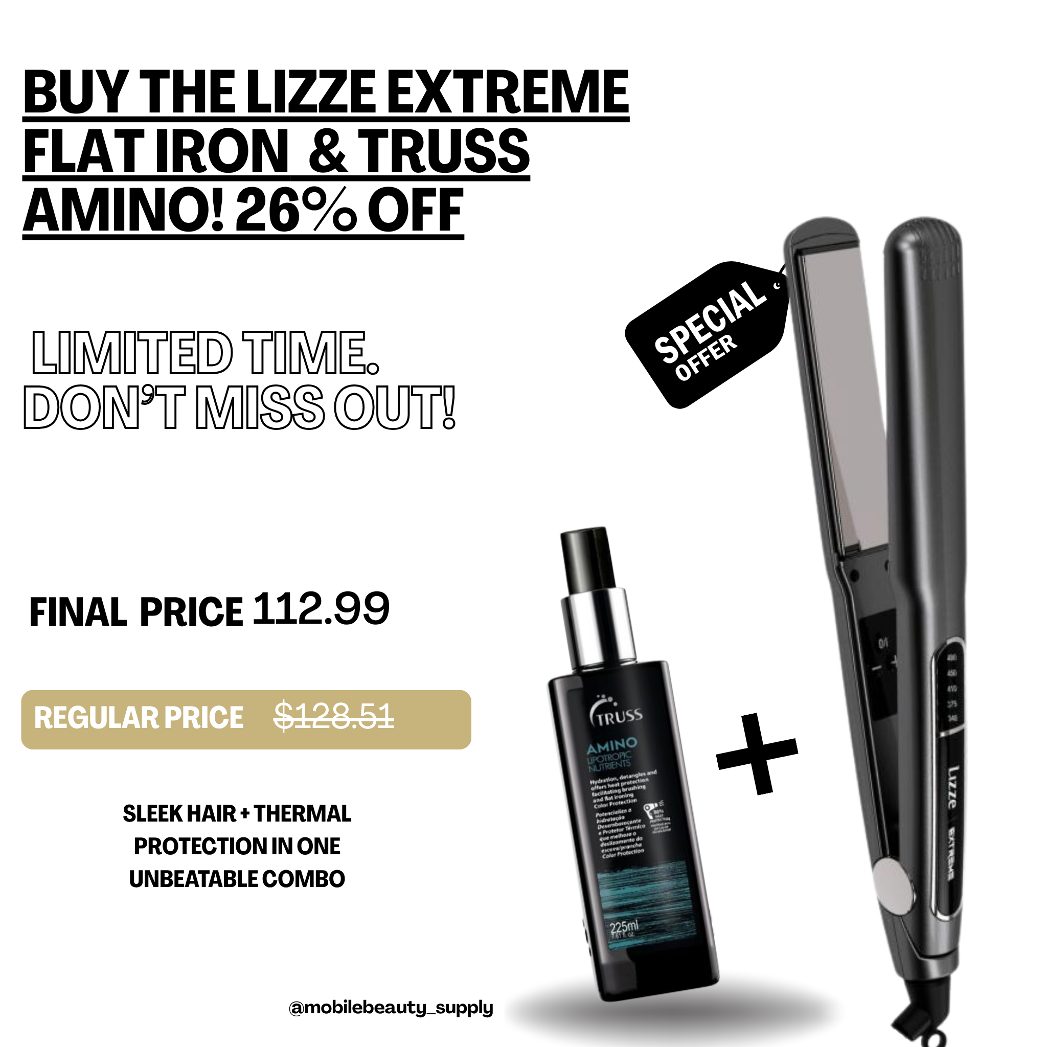 Lizze Extreme Flat Iron + Amino Thermal Protector