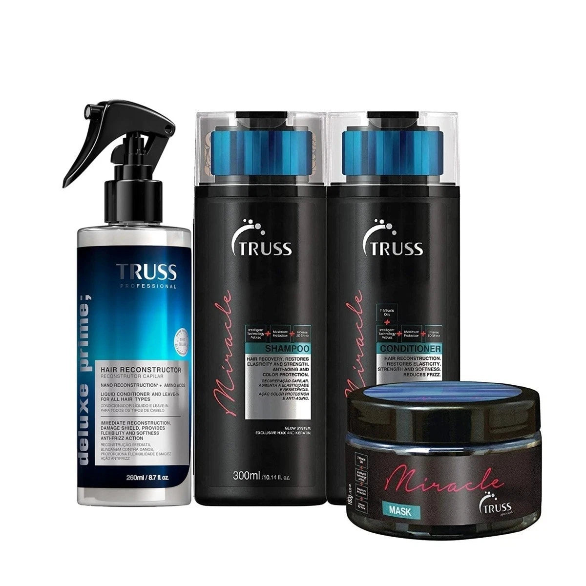 TRUSS Miracle Shampoo & Conditioner Set Bundle with Deluxe Prime & Miracle Mask